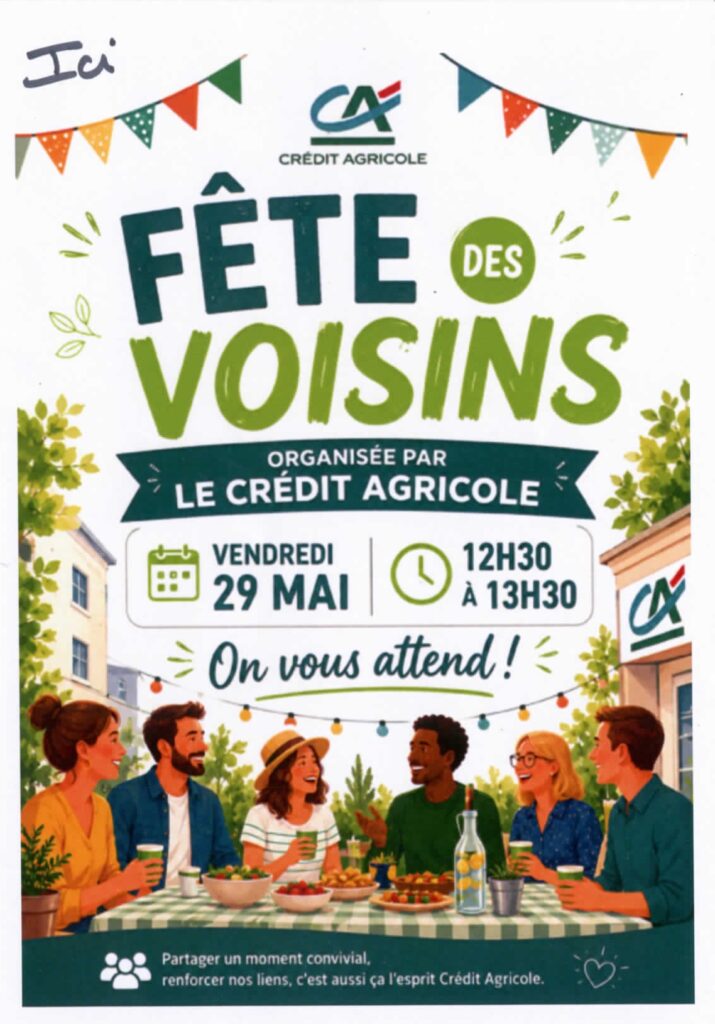 Affichette Fête des voisins Crédit Agricole Ollioules 29 mai 2026